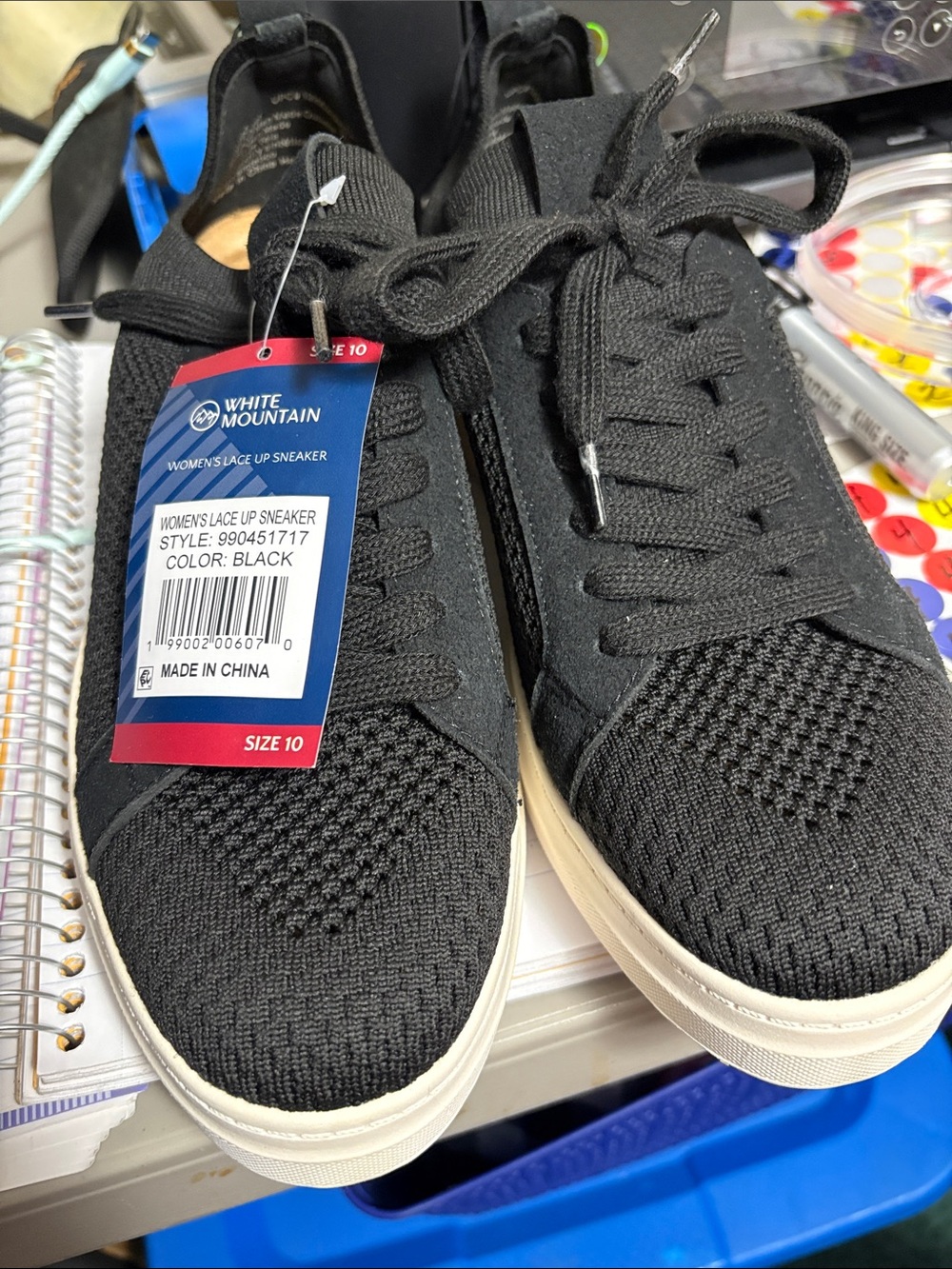 White Mountain Women's Black Knit Lace-Up Sneakers